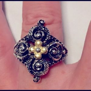 Barbara Bixby Rare Scroll 925 18k Lotus Ring